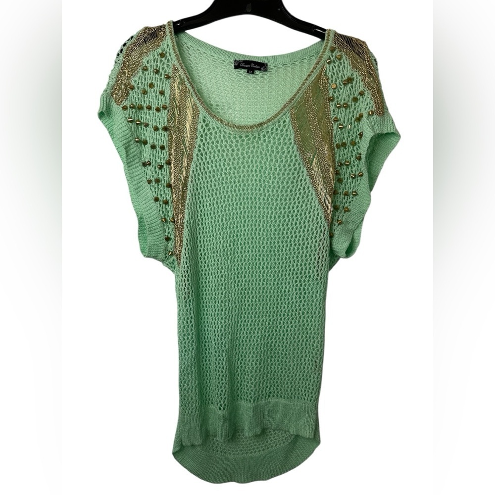Downtown Coalition Mint Green Knit Top with Gold Accents